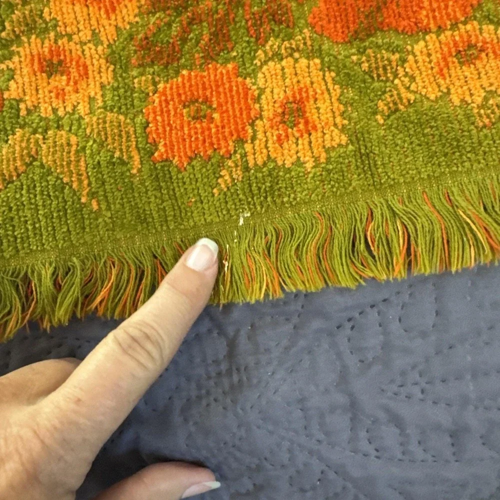 VTG Fieldcrest Orange Green Poppies 3 Towel Set Bath, Hand Towel and Washcloth